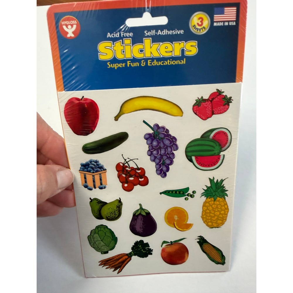 New Hygloss Fruits Vegies Stickers 3 sheets‎ Educational Scrapbook